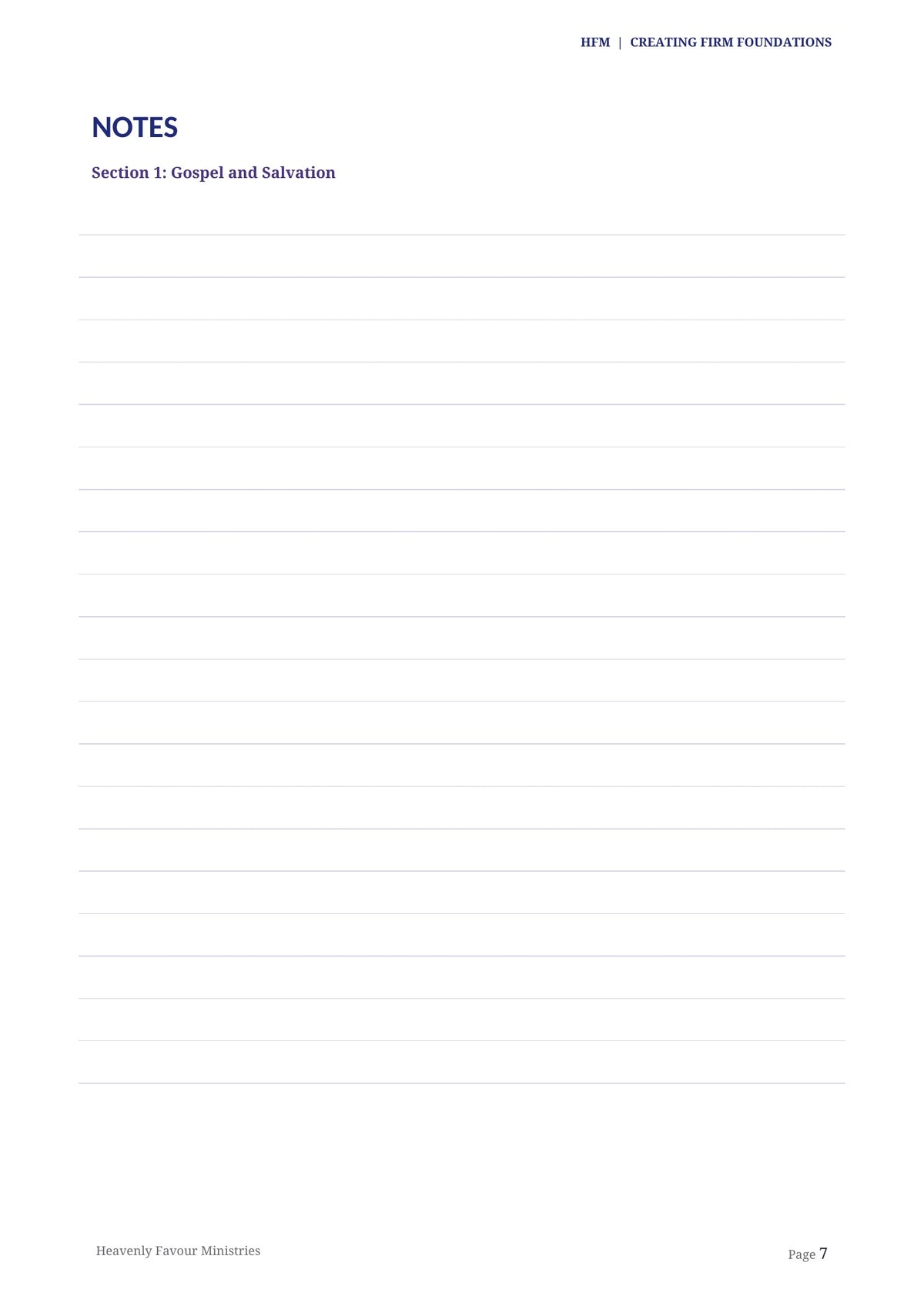 Creating Firm Foundations sample notes page